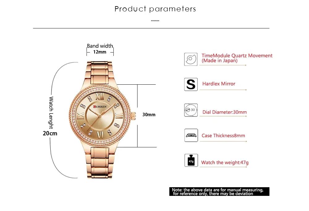 CURREN New Model | Women Original Luxury Crystal Elegant Bracelet Stainless Steel Watch + Unique Luminous Day/Date Chronograph Fashion Luxury Business