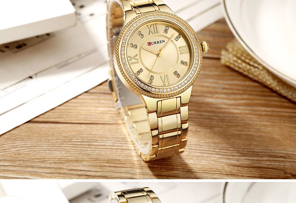 CURREN New Model | Women Original Luxury Crystal Elegant Bracelet Stainless Steel Watch + Unique Luminous Day/Date Chronograph Fashion Luxury Business