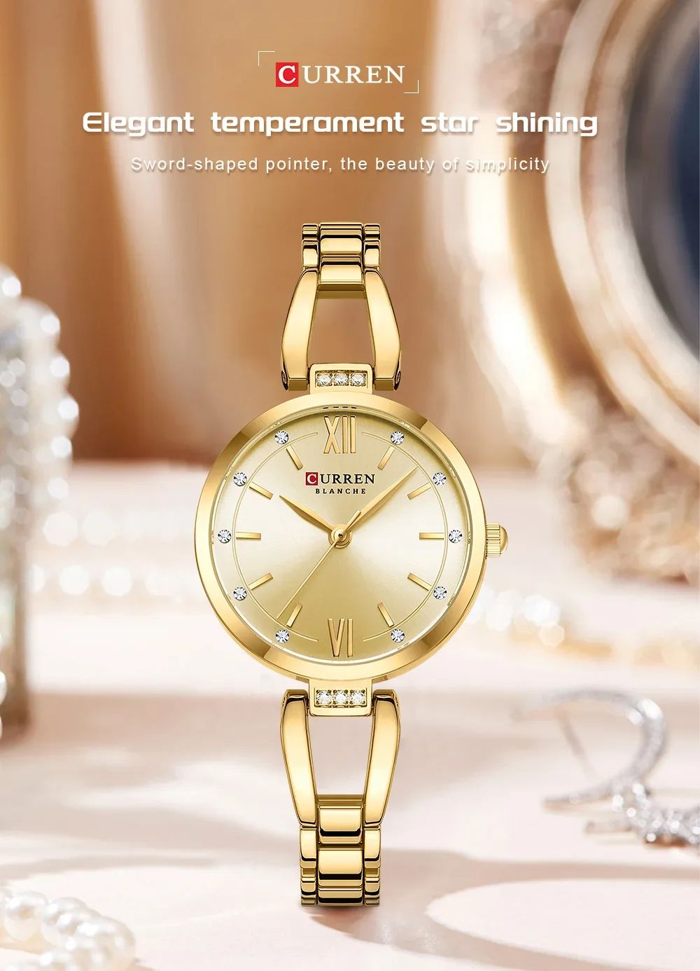 Lady CURREN 2025 | CHARM Luxury Brand Elegant Fashion Gold Wrist Clock Stainless steel Waterproof Original Quartz Wristwatch Modern Japanese Minimalist Vintage Luxe