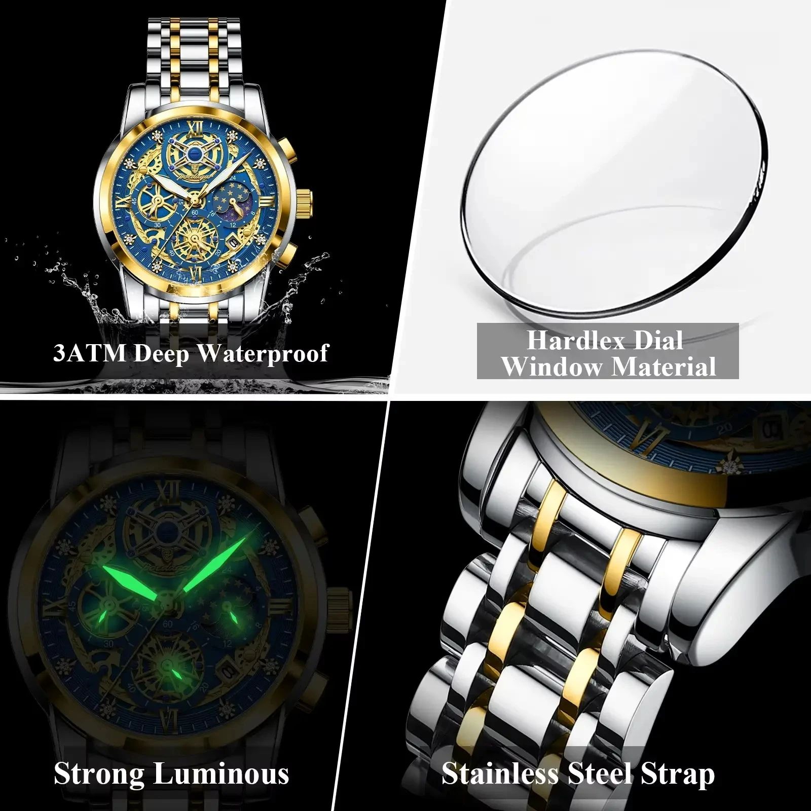 Calendar POEDAGAR-984 Clock Watch | New Arrivals High Quality Business Stainless Steel Strap Luminous Chronograph Luminous Hands with Push Button Hidden Clasp DIVER