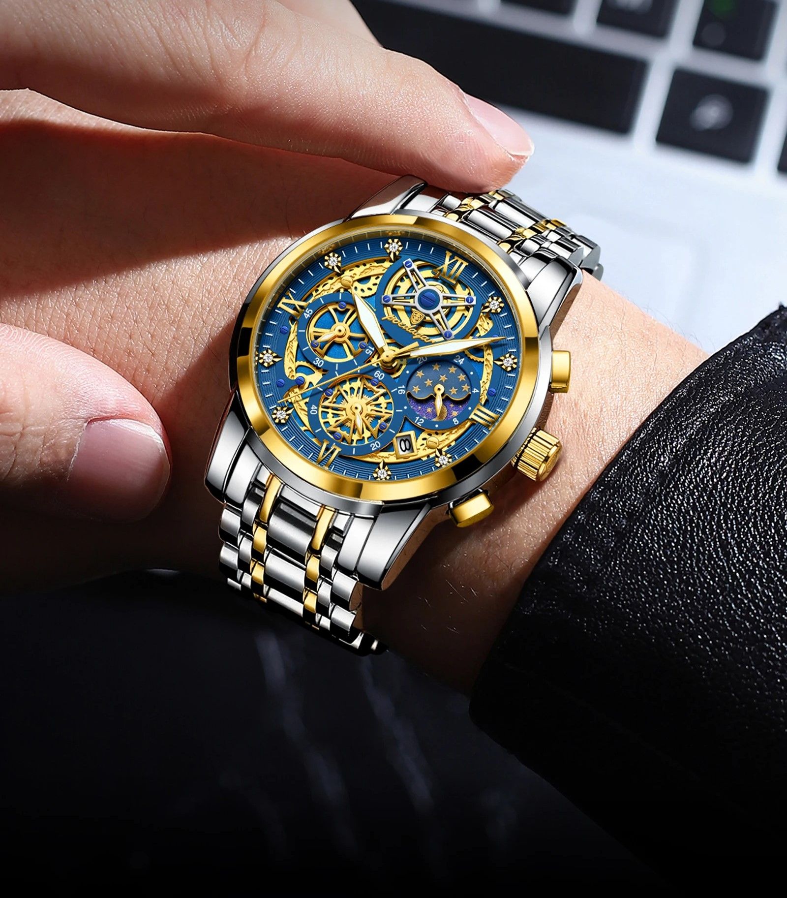 Calendar POEDAGAR-984 Clock Watch | New Arrivals High Quality Business Stainless Steel Strap Luminous Chronograph Luminous Hands with Push Button Hidden Clasp DIVER