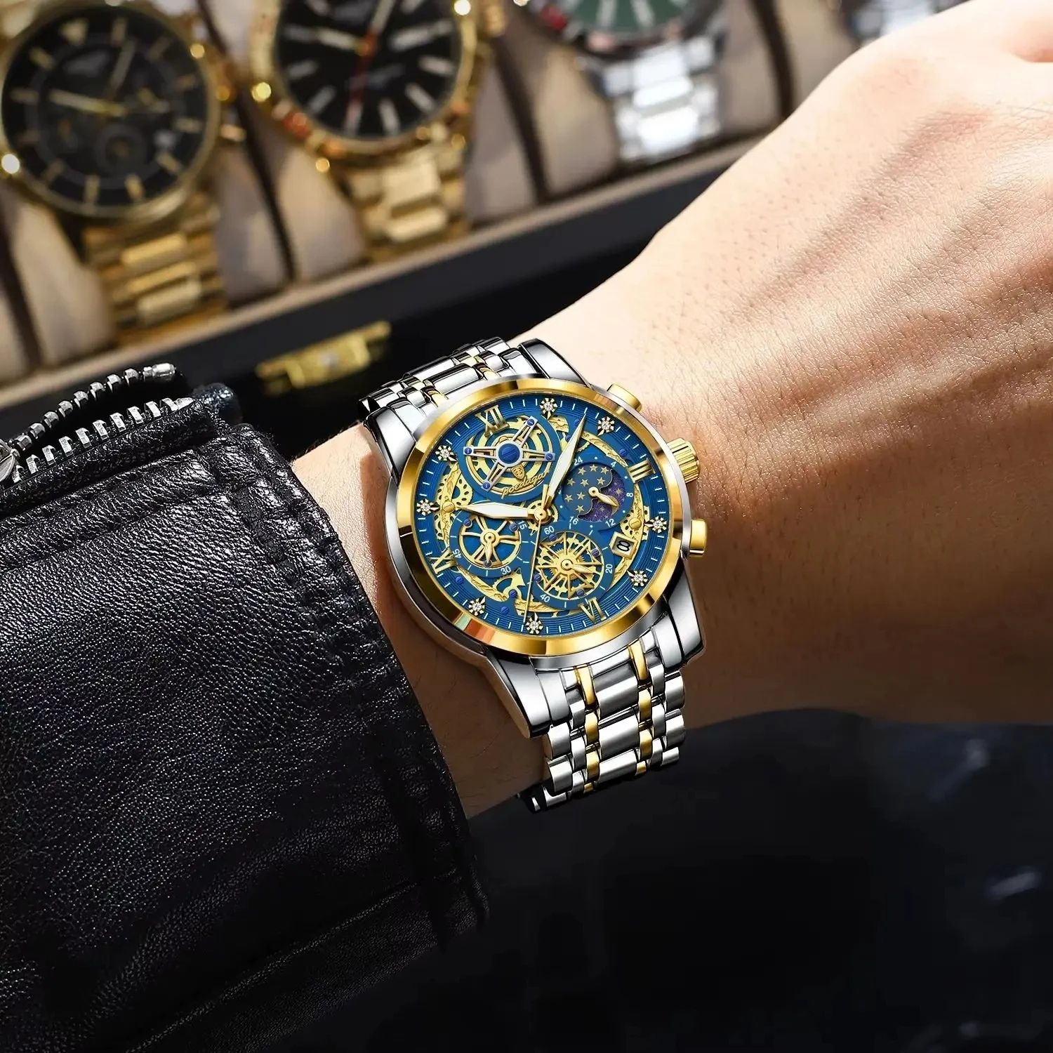 Calendar POEDAGAR-984 Clock Watch | New Arrivals High Quality Business Stainless Steel Strap Luminous Chronograph Luminous Hands with Push Button Hidden Clasp DIVER