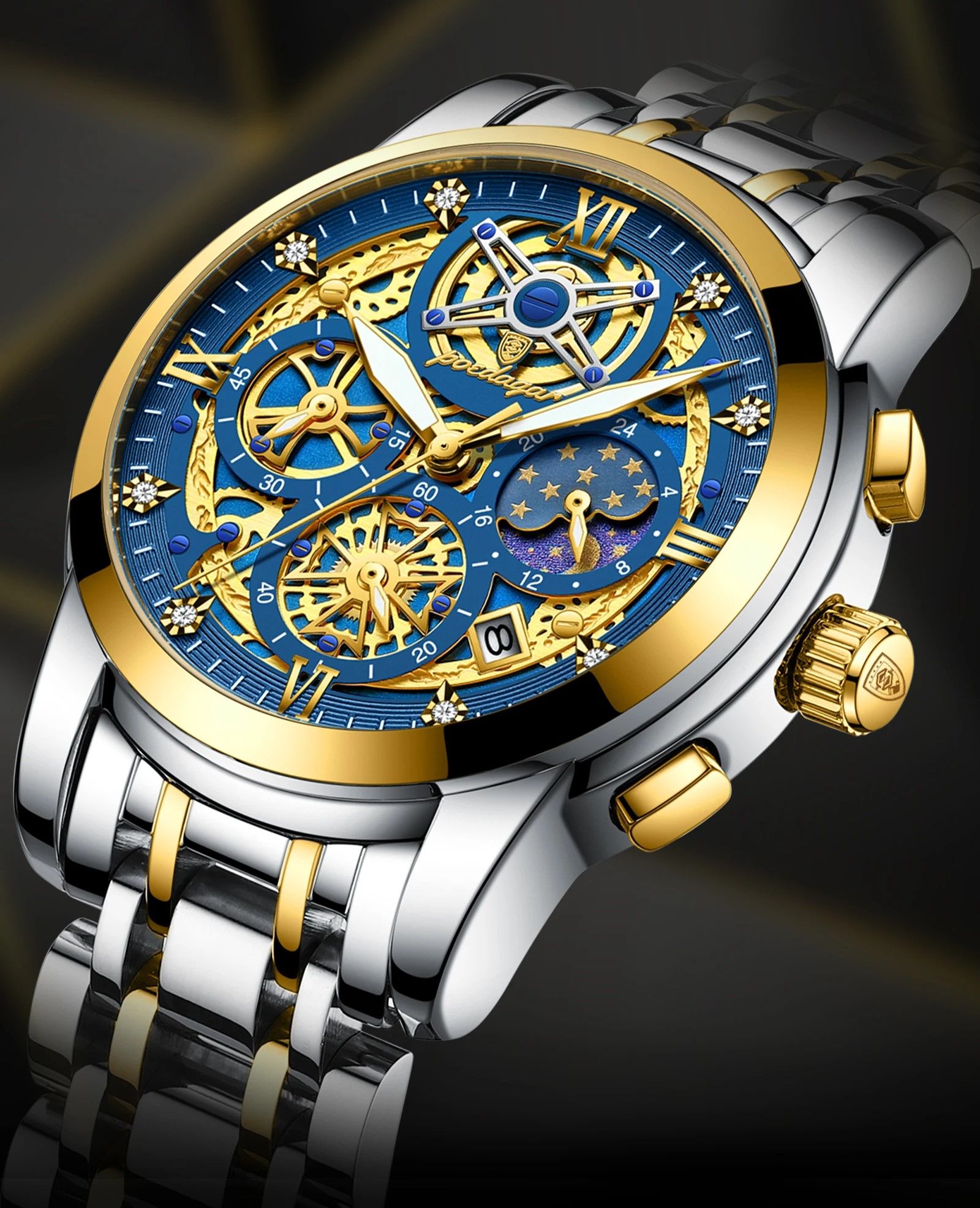 Calendar POEDAGAR-984 Clock Watch | New Arrivals High Quality Business Stainless Steel Strap Luminous Chronograph Luminous Hands with Push Button Hidden Clasp DIVER