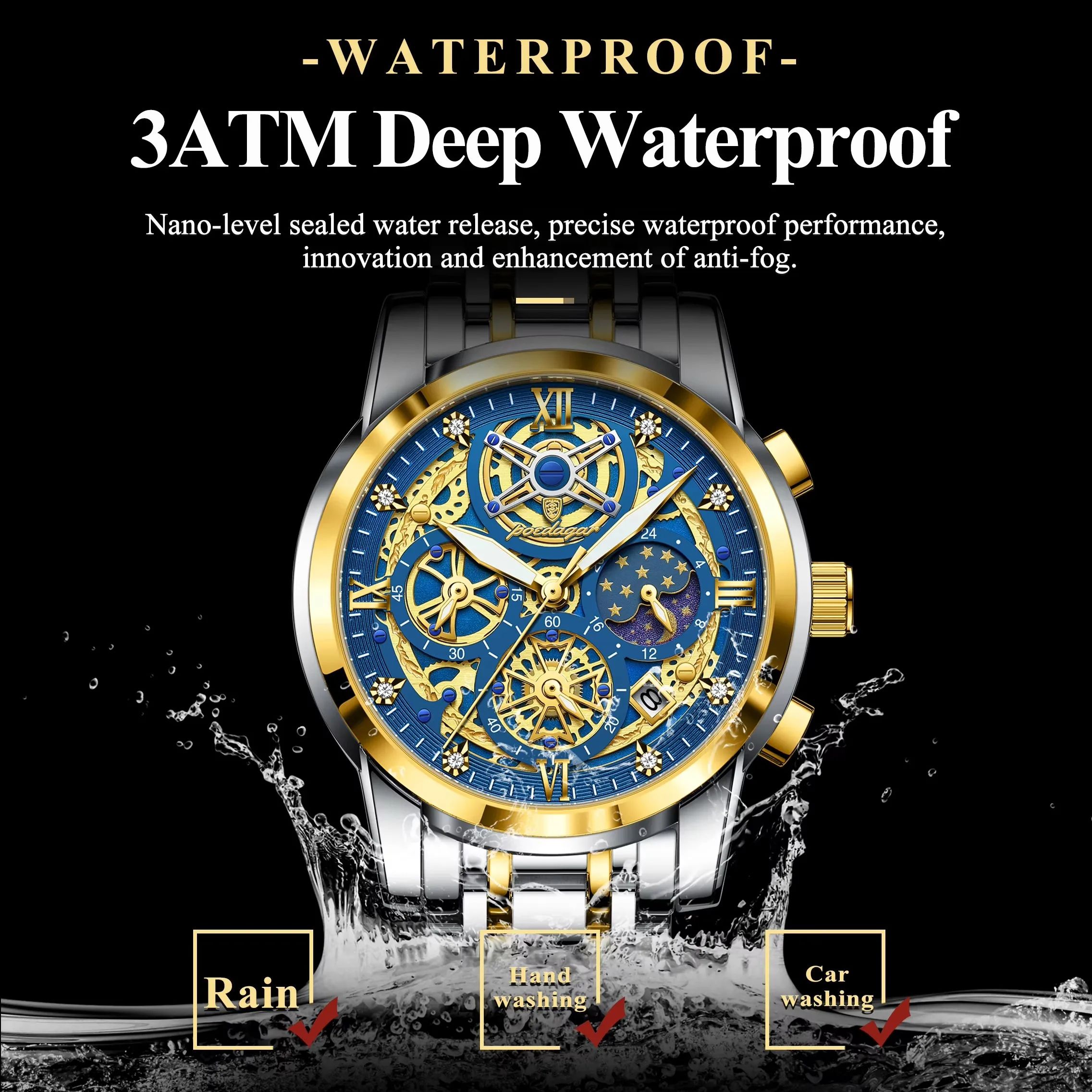 Calendar POEDAGAR-984 Clock Watch | New Arrivals High Quality Business Stainless Steel Strap Luminous Chronograph Luminous Hands with Push Button Hidden Clasp DIVER