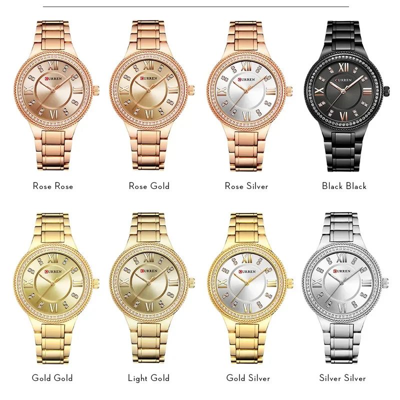 CURREN-9004 New Model | Women Original Luxury Crystal Elegant Bracelet Stainless Steel Watch + Unique Luminous Day/Date Chronograph Fashion Luxury Business