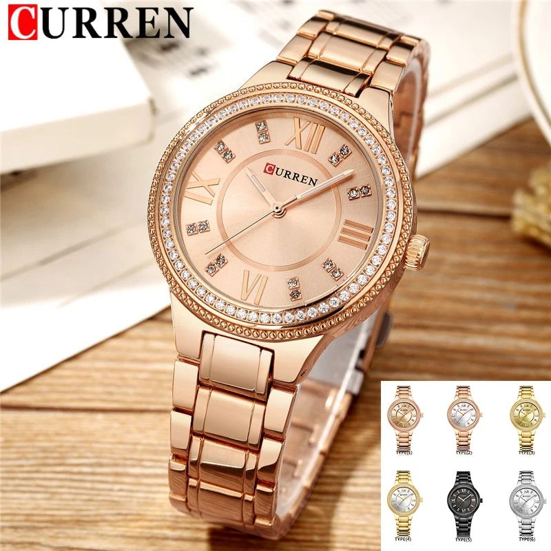 CURREN-9004 New Model | Women Original Luxury Crystal Elegant Bracelet Stainless Steel Watch + Unique Luminous Day/Date Chronograph Fashion Luxury Business