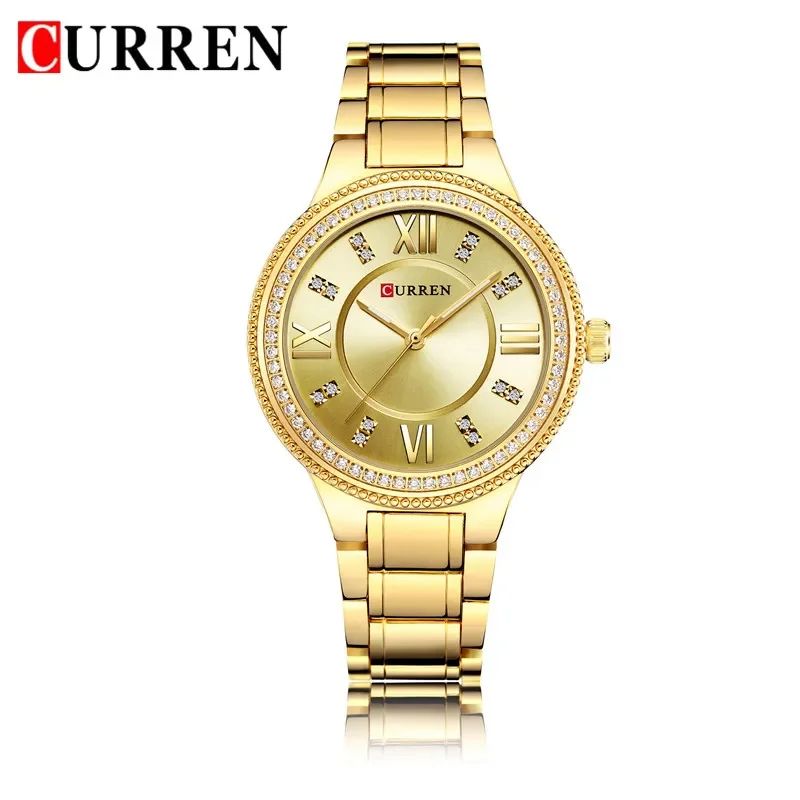 CURREN-9004 New Model | Women Original Luxury Crystal Elegant Bracelet Stainless Steel Watch + Unique Luminous Day/Date Chronograph Fashion Luxury Business