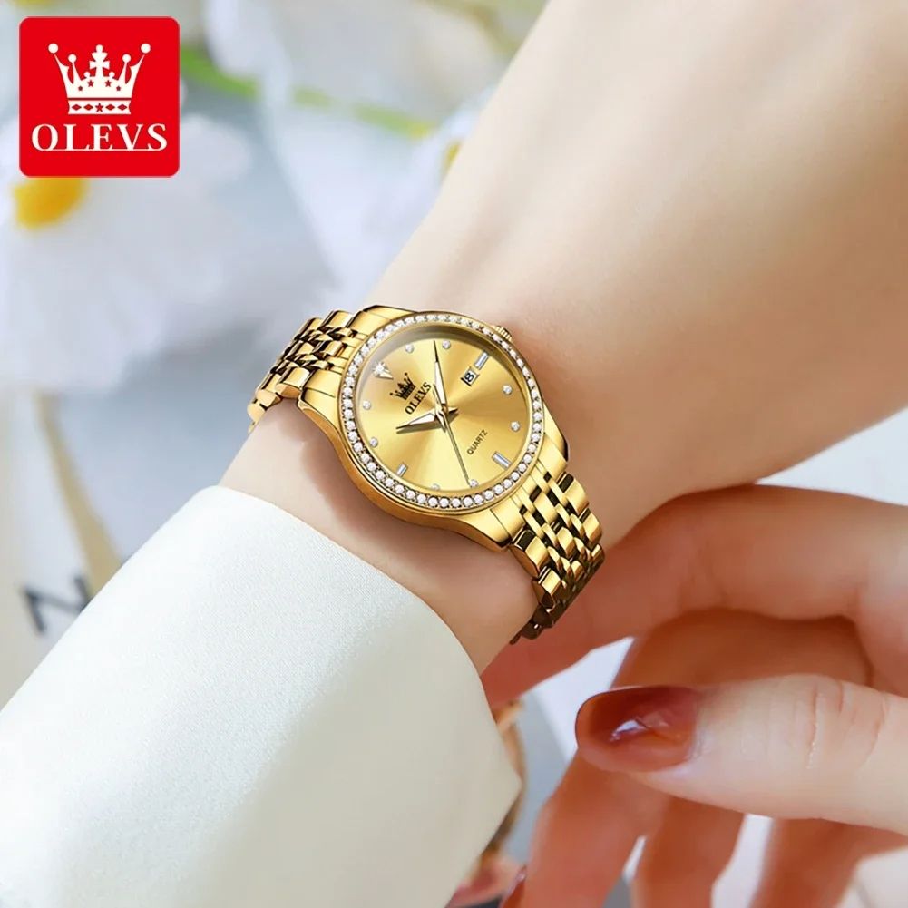 Original OLEVS 3625 Clock | New Brand Hand Clock Luxury Diamond Lap Calendar + Stainless Steel Band Shock Resistant Water Resistant Luminous Hands