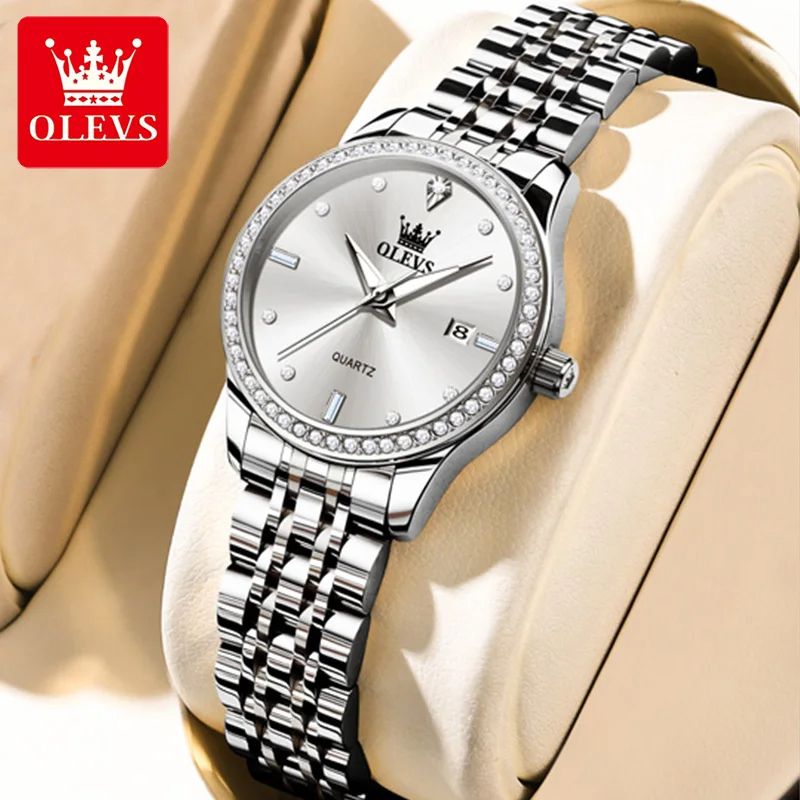 Original OLEVS 3625 Clock | New Brand Hand Clock Luxury Diamond Lap Calendar + Stainless Steel Band Shock Resistant Water Resistant Luminous Hands