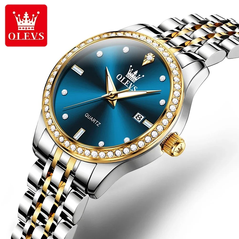 Original OLEVS 3625 Clock | New Brand Hand Clock Luxury Diamond Lap Calendar + Stainless Steel Band Shock Resistant Water Resistant Luminous Hands