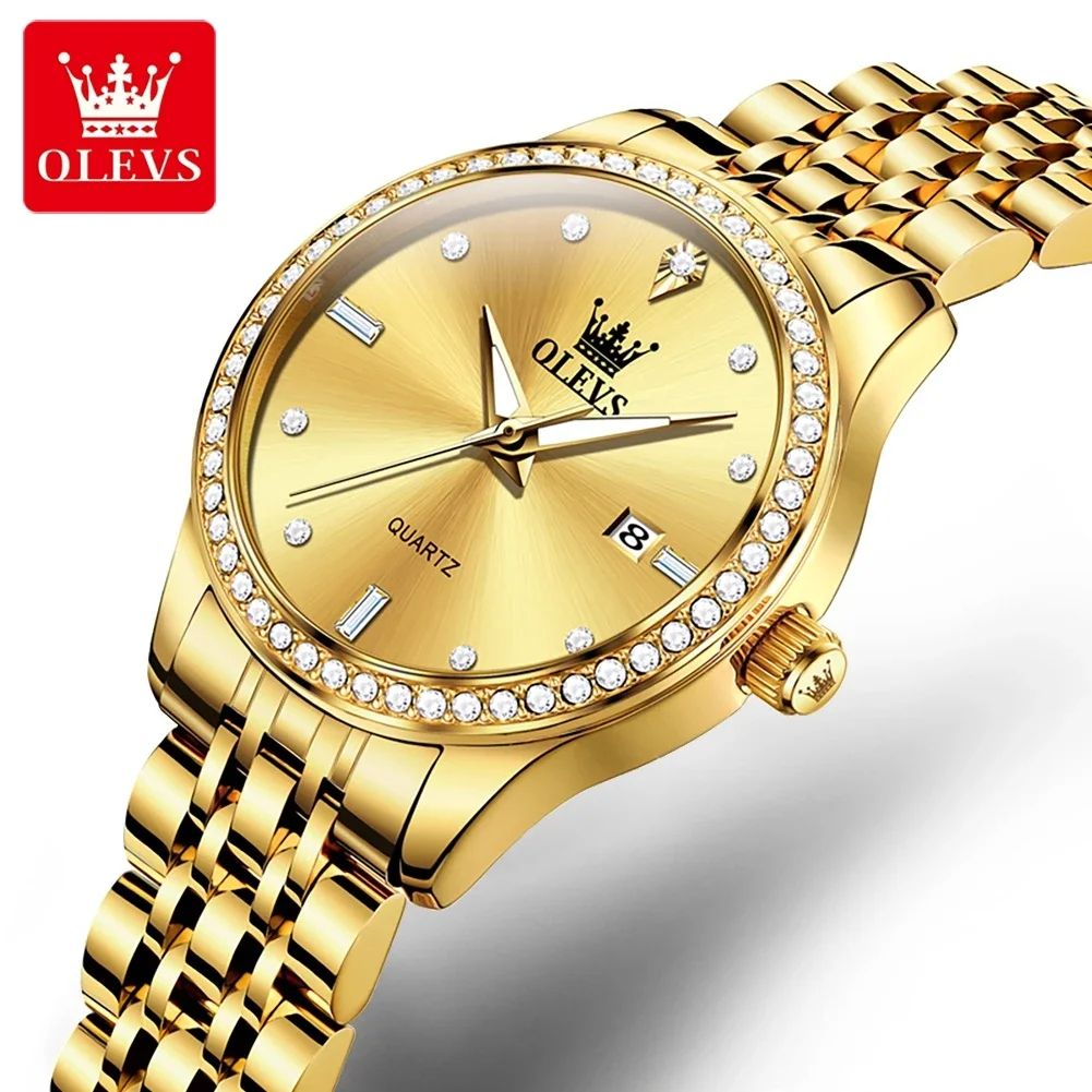 Original OLEVS 3625 Clock | New Brand Hand Clock Luxury Diamond Lap Calendar + Stainless Steel Band Shock Resistant Water Resistant Luminous Hands
