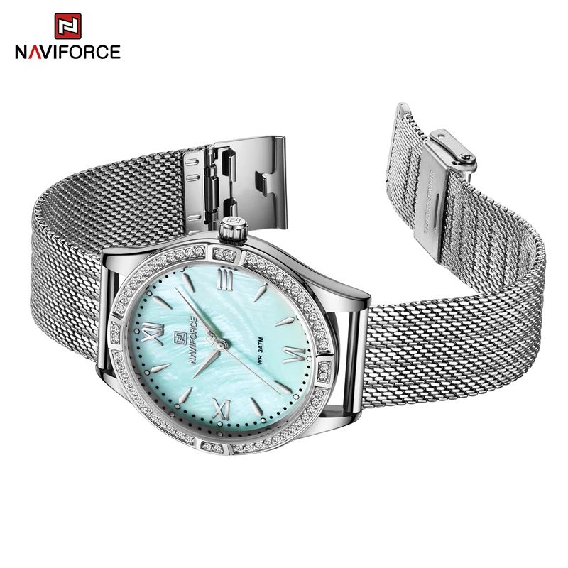 2025 NAVIFORCE 5028 Timer | Luxury Woman Wristwatch Luminous Vintage Casual + Diamond Case Stainless Steel Bands 3atm Waterproofing Features