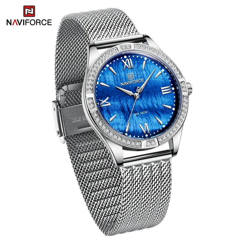 2025 NAVIFORCE 5028 Timer | Luxury Woman Wristwatch Luminous Vintage Casual + Diamond Case Stainless Steel Bands 3atm Waterproofing Features