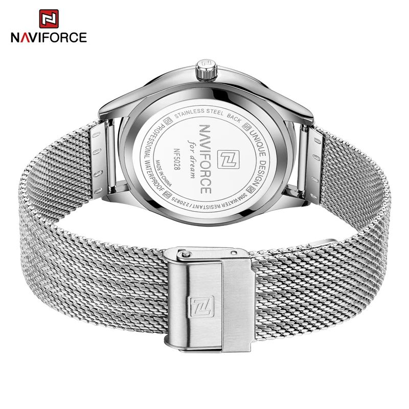 2025 NAVIFORCE 5028 Timer | Luxury Woman Wristwatch Luminous Vintage Casual + Diamond Case Stainless Steel Bands 3atm Waterproofing Features