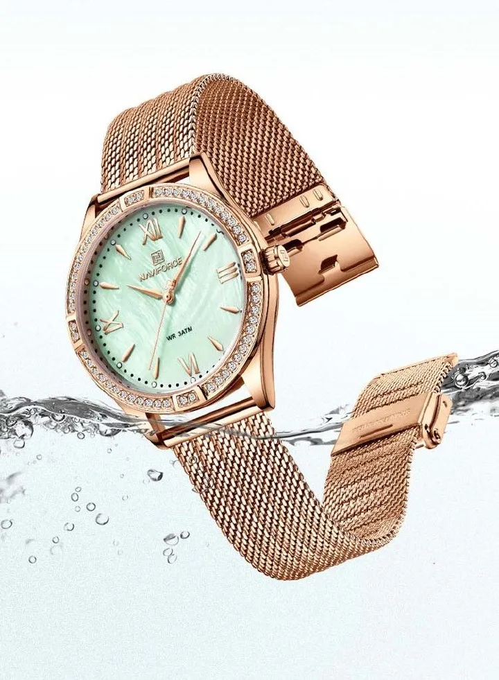 2025 NAVIFORCE 5028 Timer | Luxury Woman Wristwatch Luminous Vintage Casual + Diamond Case Stainless Steel Bands 3atm Waterproofing Features