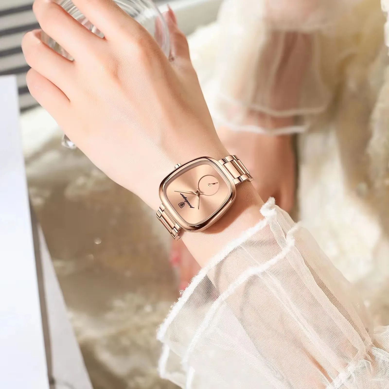 Rose Gold POEDAGAR 783 | High Quality Luxury Female Clock Watch Irregular Dial + Stainless Steel Case & Band Strap 3atm Waterproofing Quartz Movement