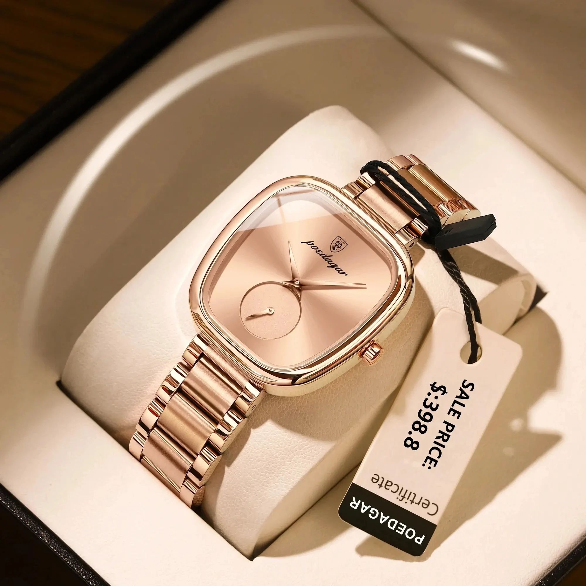 Rose Gold POEDAGAR 783 | High Quality Luxury Female Clock Watch Irregular Dial + Stainless Steel Case & Band Strap 3atm Waterproofing Quartz Movement