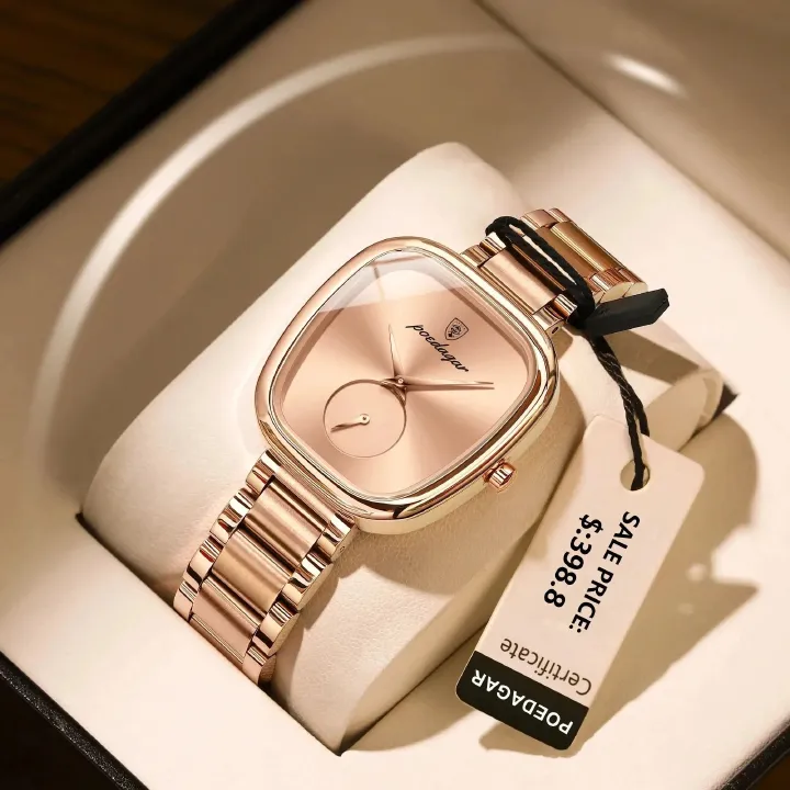 Rose Gold POEDAGAR 783 | High Quality Luxury Female Clock Watch Irregular Dial + Stainless Steel Case & Band Strap 3atm Waterproofing Quartz Movement