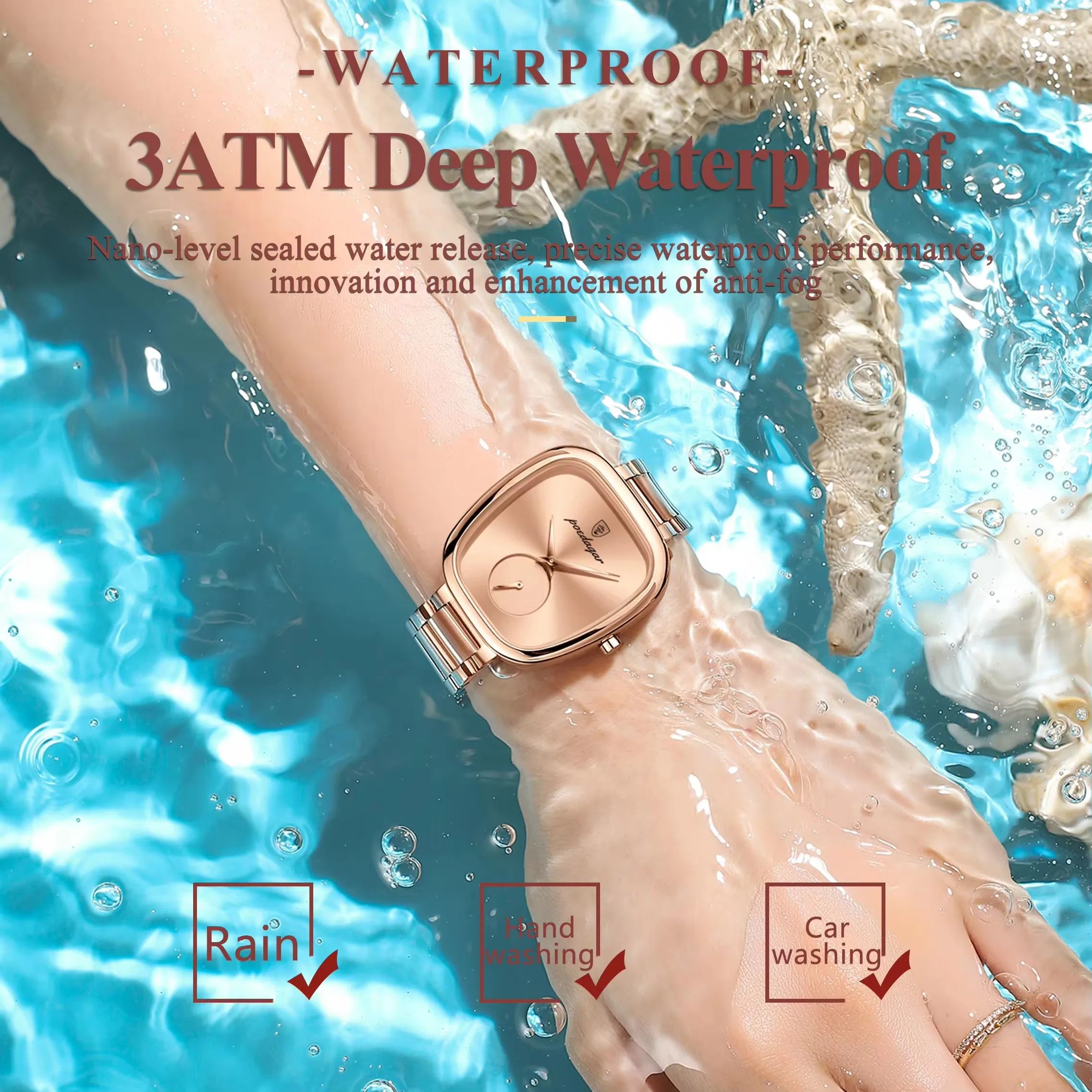 Rose Gold POEDAGAR 783 | High Quality Luxury Female Clock Watch Irregular Dial + Stainless Steel Case & Band Strap 3atm Waterproofing Quartz Movement