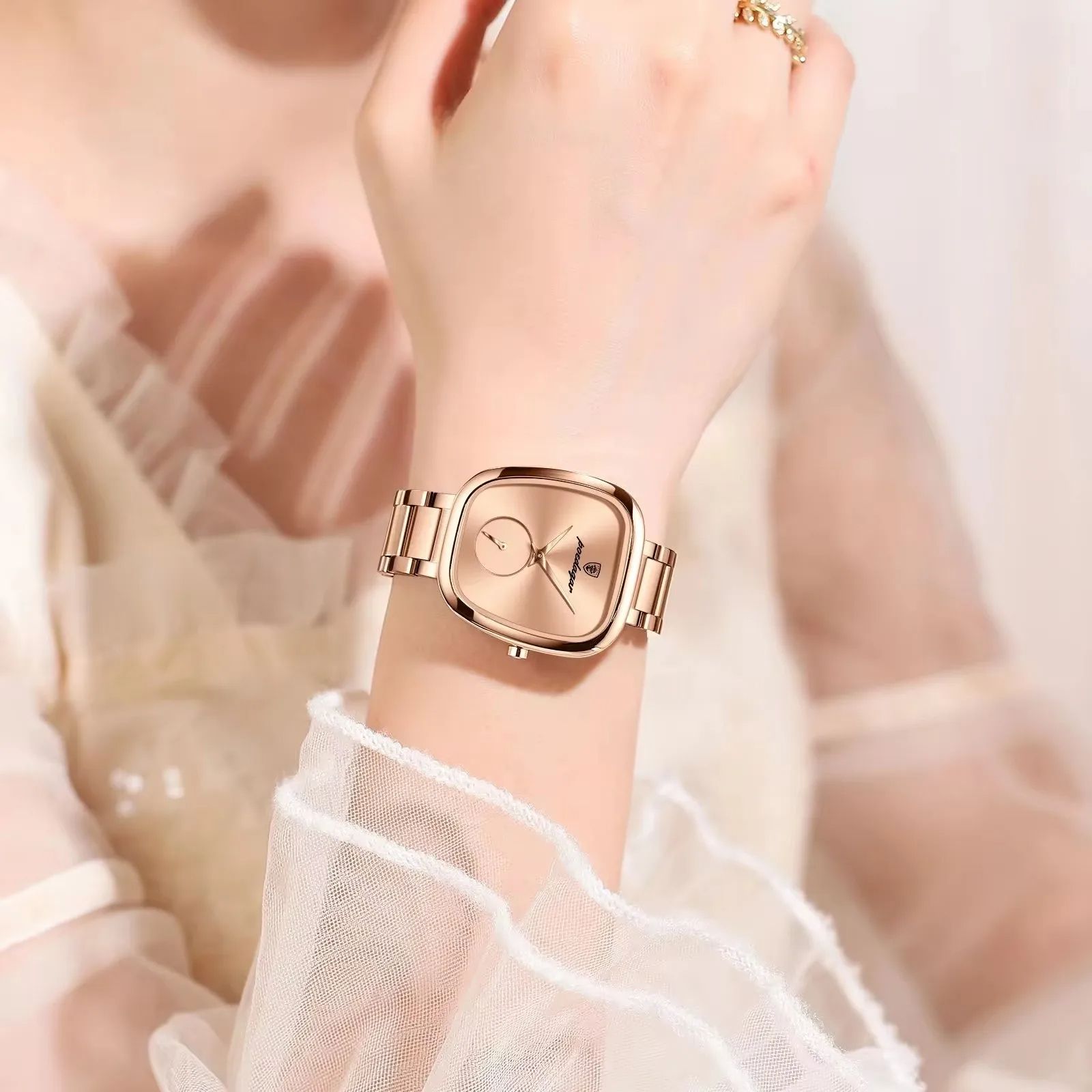 Rose Gold POEDAGAR 783 | High Quality Luxury Female Clock Watch Irregular Dial + Stainless Steel Case & Band Strap 3atm Waterproofing Quartz Movement