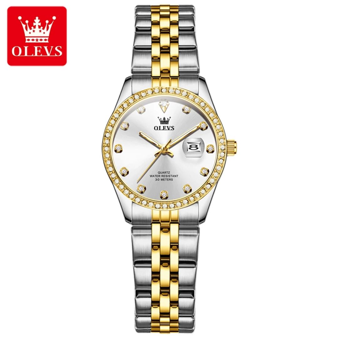 OLEVS 3629 Ladies 2025 - Fashionista Quartz Gift Clock with Round-dial Case Stainless Steel Watchband Elegant Classic Original Wristwatch + Diamond Dial Date Waterproof FIT