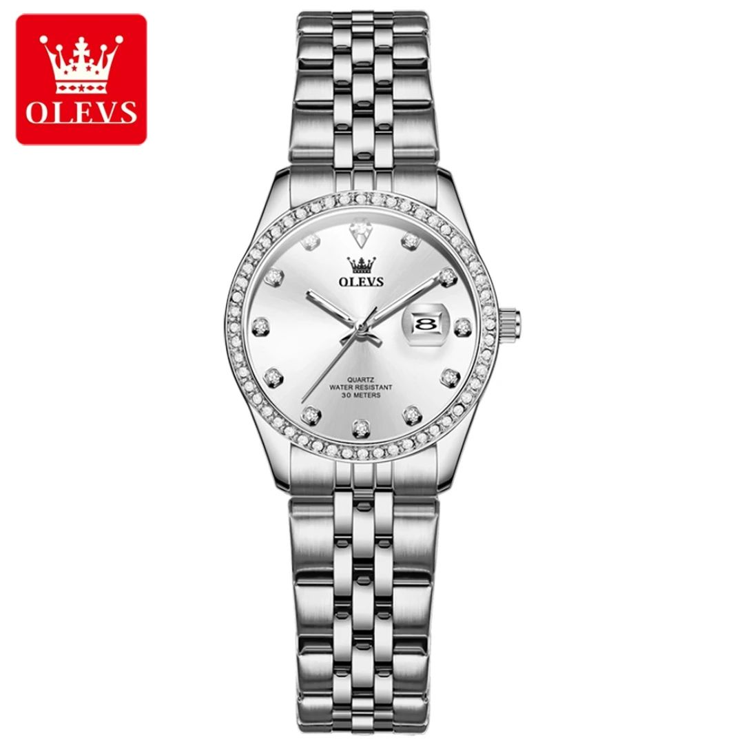 OLEVS 3629 Ladies 2025 - Fashionista Quartz Gift Clock with Round-dial Case Stainless Steel Watchband Elegant Classic Original Wristwatch + Diamond Dial Date Waterproof FIT