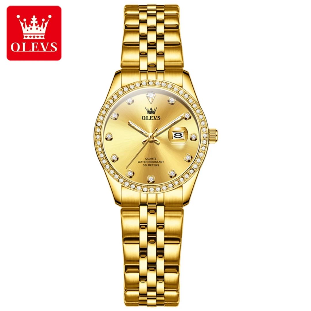 OLEVS 3629 Ladies 2025 - Fashionista Quartz Gift Clock with Round-dial Case Stainless Steel Watchband Elegant Classic Original Wristwatch + Diamond Dial Date Waterproof FIT