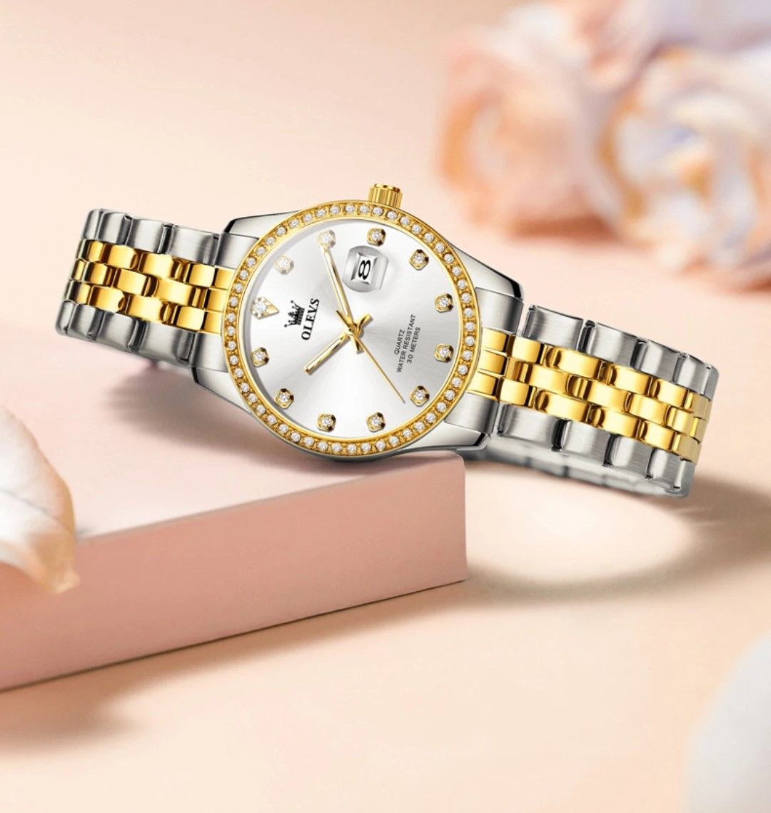 OLEVS 3629 Ladies 2025 - Fashionista Quartz Gift Clock with Round-dial Case Stainless Steel Watchband Elegant Classic Original Wristwatch + Diamond Dial Date Waterproof FIT