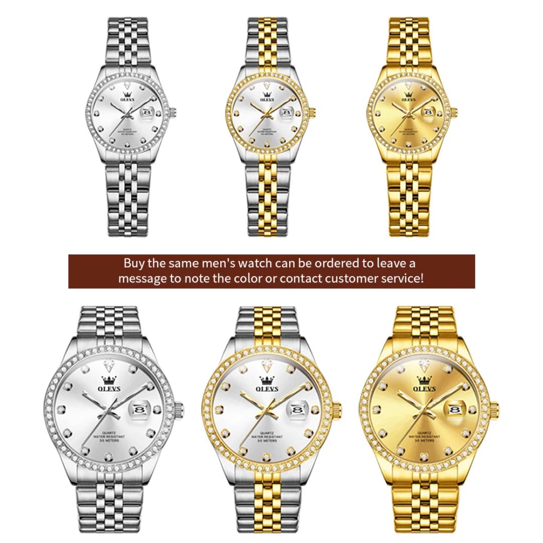 OLEVS 3629 Ladies 2025 - Fashionista Quartz Gift Clock with Round-dial Case Stainless Steel Watchband Elegant Classic Original Wristwatch + Diamond Dial Date Waterproof FIT
