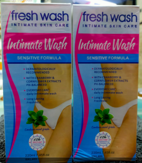 Fruit Of The Wokali Fresh Wash Intimate Wash Sensitive Formula For Ladies.  Gynecologist & dermatologist tested, hypoallergenic, pH balanced, and formulated with vitamin E for delicate, smooth skin.