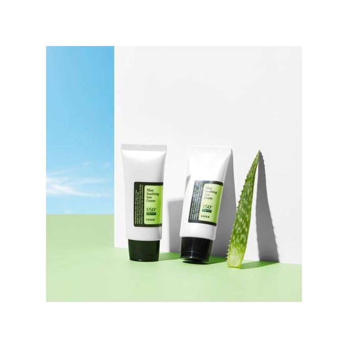 COSRX Aloe Soothing Sun Cream SPF50 PA+++ – 50ml. A lightweight, ultra-hydrating sunscreen that provides broad-spectrum protection while calming and moisturizing the skin with aloe vera.  Aloe-Infused