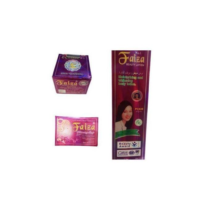 Faiza Beauty Set – Cream, Lotion & Soap Combo . nti-Acne, Anti-Freckles, Anti-Wrinkle Skin Lightening & Spotless Glow. The Faiza Beauty Set is a trusted 3-in-1 skincare solution designed to lighten,