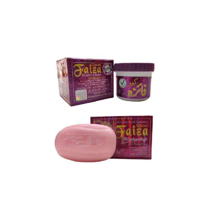 Faiza Beauty Set – Cream, Lotion & Soap Combo . nti-Acne, Anti-Freckles, Anti-Wrinkle Skin Lightening & Spotless Glow. The Faiza Beauty Set is a trusted 3-in-1 skincare solution designed to lighten,