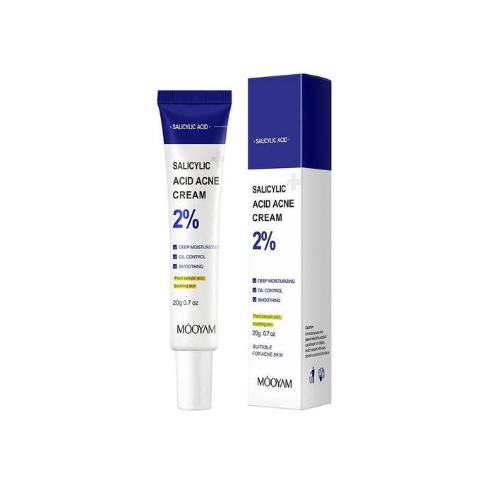 MOOYAM Salicylic Acid 2% Acne Cream - 20g. Deeply moisturizing – hydrates without clogging pores. Unclogs pores – prevents future breakouts. Exfoliates – removes dead skin cells for a clearer complex