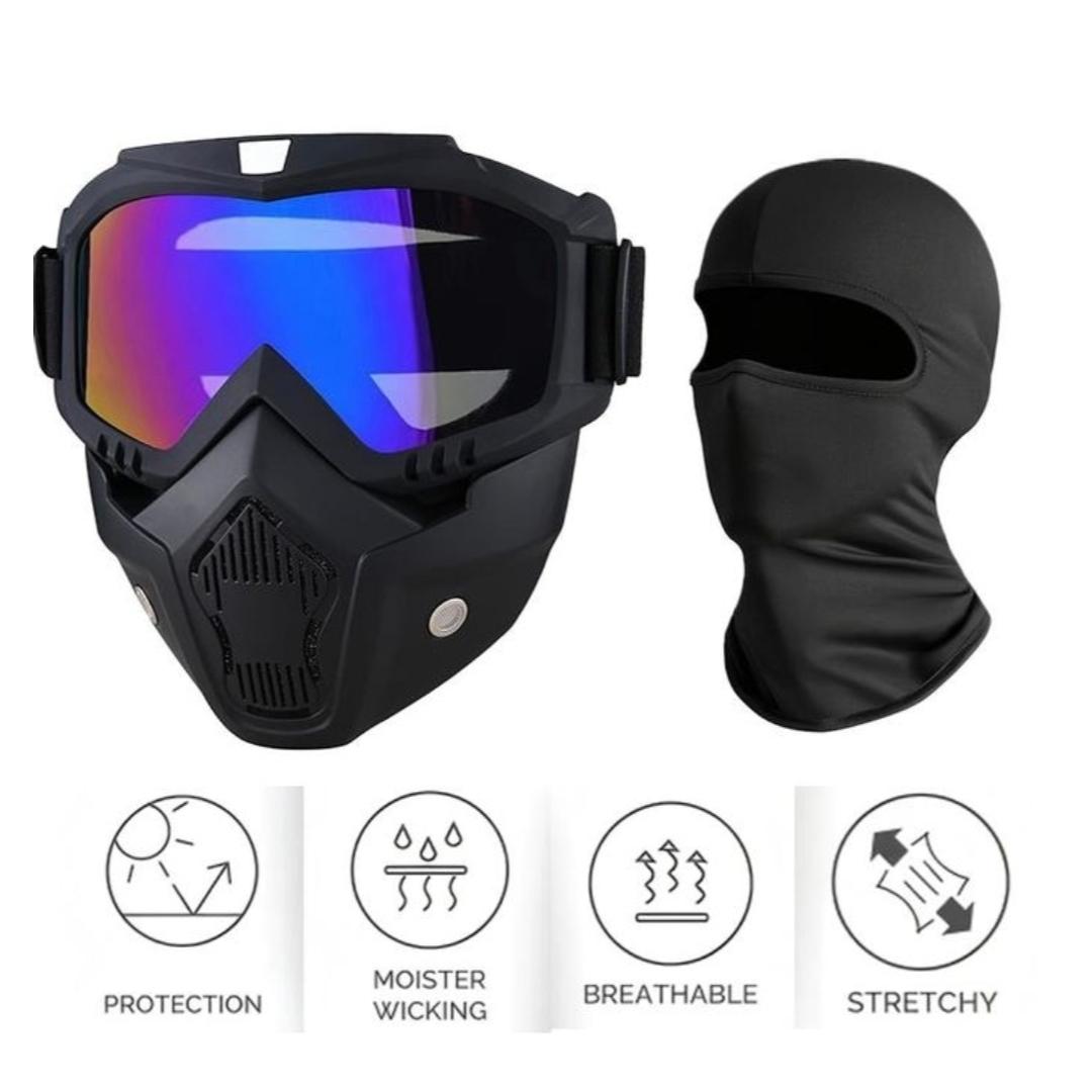2 Pc COMBO!! Motorcycle Riding Full Face Mask Balaclava with Detachable Goggles for Dust Protection