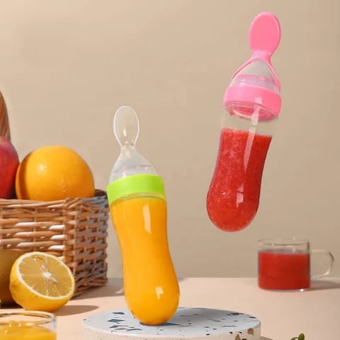 Baby Food Feeder Silicone Squeeze Bottle Spoon Infant Feeding Squeeze Spoon Feeder