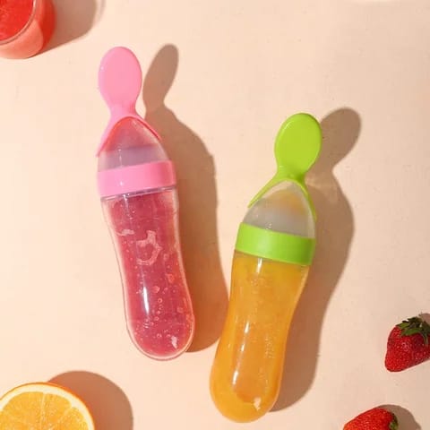 Baby Food Feeder Silicone Squeeze Bottle Spoon Infant Feeding Squeeze Spoon Feeder