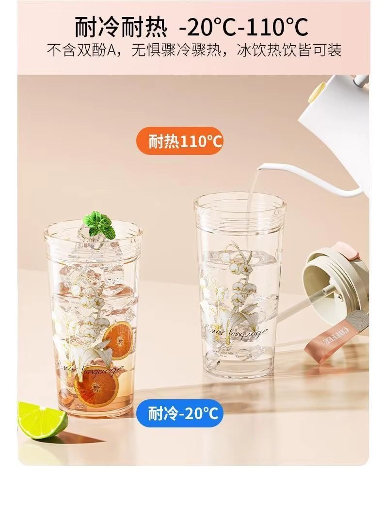 Water Cup Environmental protection Straw Portable Cup Plastic Cup High-Grade Light Luxury Water Bottle