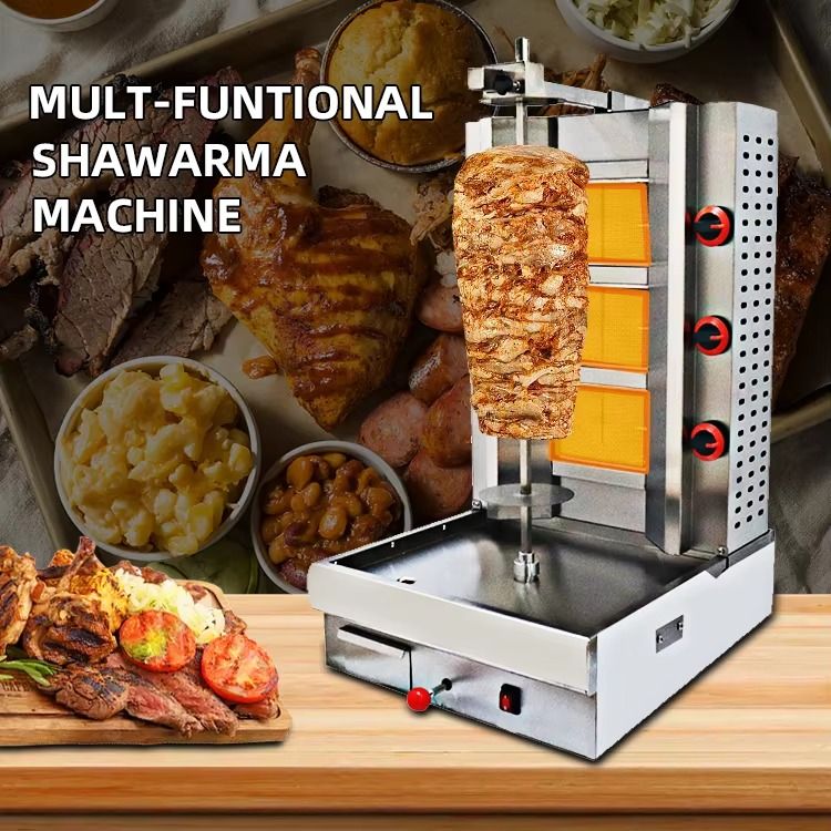 Professional Commercial Gas 3 Burners Shawarma Grill Chicken Kebab Maker Automatic