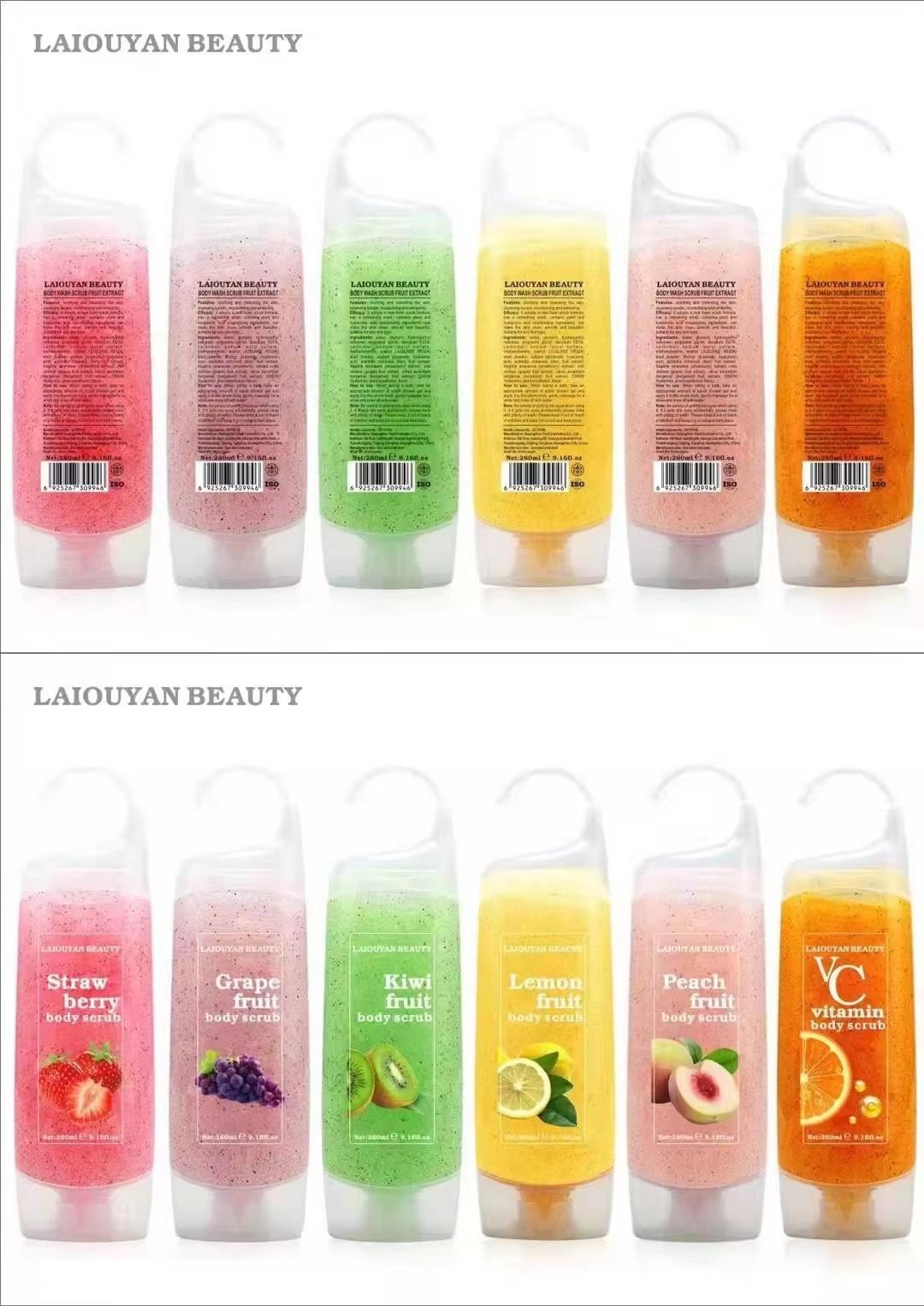 Natural Vegan Fruits Body Scrub Exfoliating Shower Gel Whitening Refreshing Skin Care Moisturizing Cleansing Bath Gel Soap