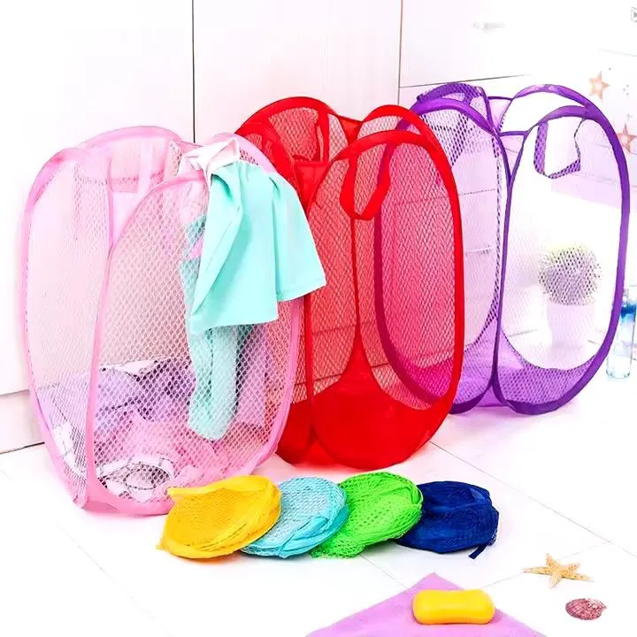 Breathable Bag Baskets Washing Clothes Multi Colour Bin Clothes Storage Foldable Mesh Laundry Basket