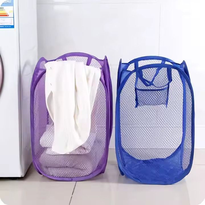 Breathable Bag Baskets Washing Clothes Multi Colour Bin Clothes Storage Foldable Mesh Laundry Basket