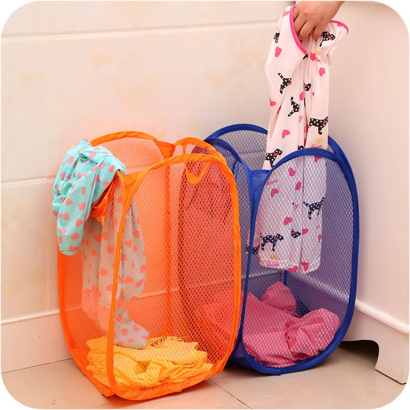 Breathable Bag Baskets Washing Clothes Multi Colour Bin Clothes Storage Foldable Mesh Laundry Basket