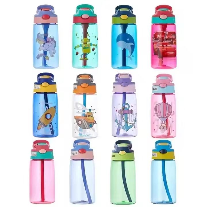 480ml Eco Friendly Portable Plastic Kids Water Bottle with Flip Straw BPA Free Sippy Cups Kids Water Bottle
