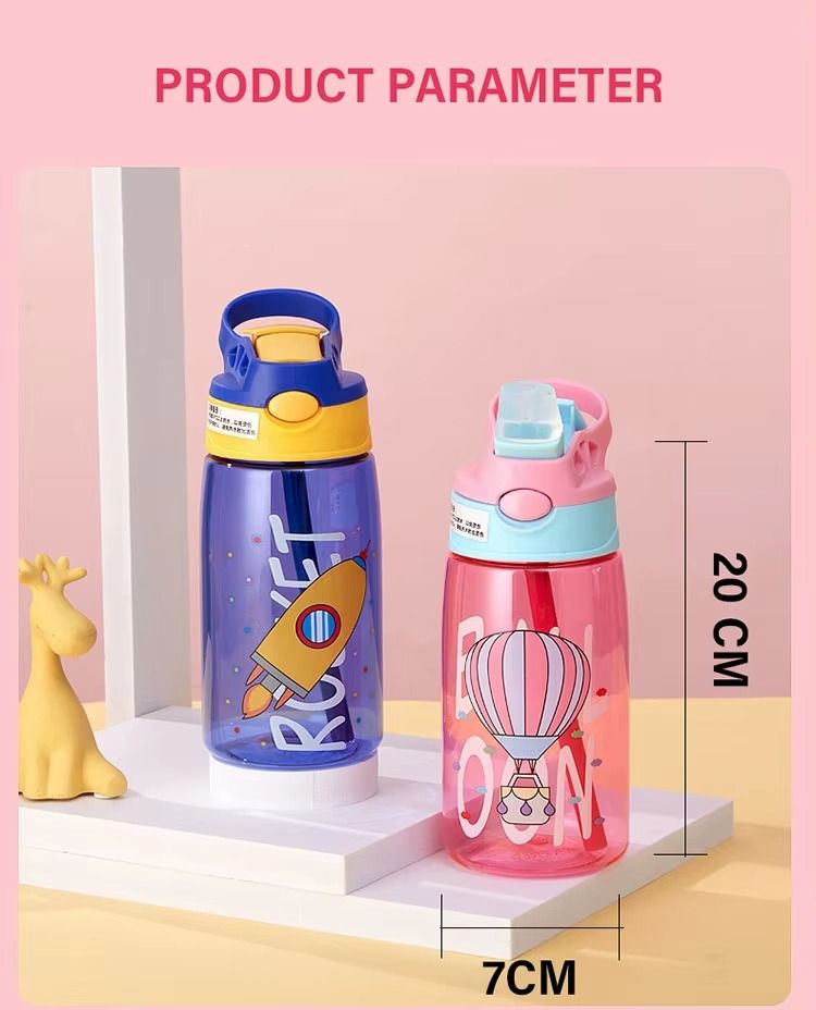 480ml Eco Friendly Portable Plastic Kids Water Bottle with Flip Straw BPA Free Sippy Cups Kids Water Bottle