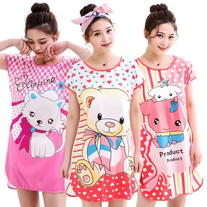 Summer Nightdress Cartoon Nightwear Milk Silk Sleepwear For Women
