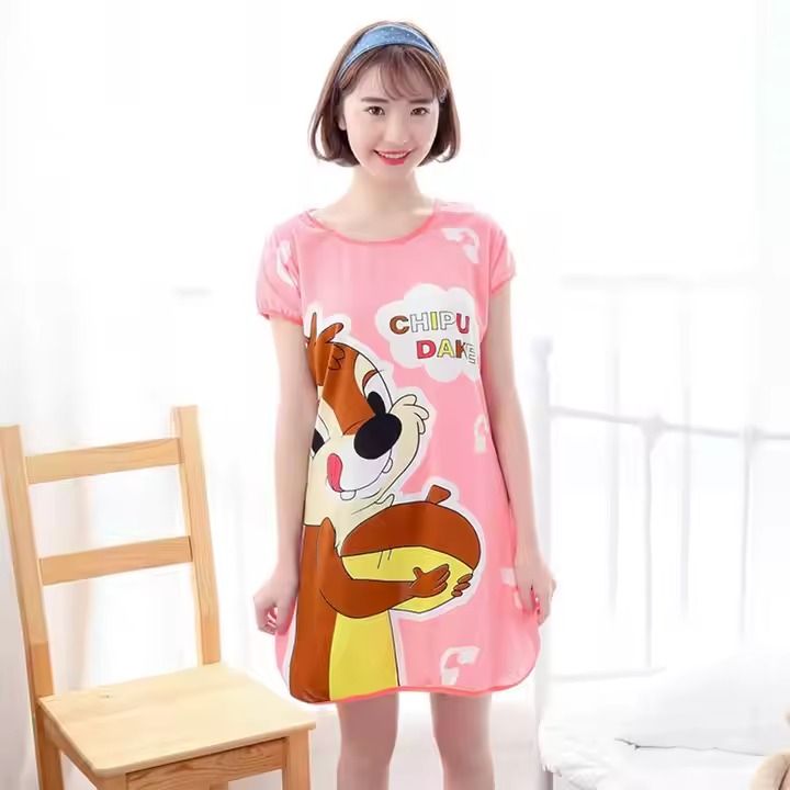 Summer Nightdress Cartoon Nightwear Milk Silk Sleepwear For Women