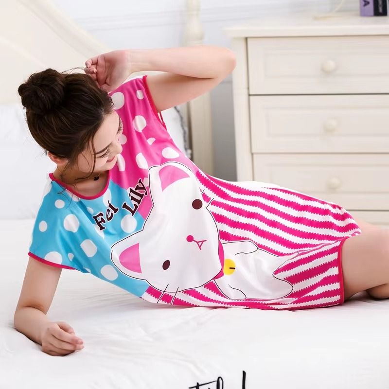 Summer Nightdress Cartoon Nightwear Milk Silk Sleepwear For Women