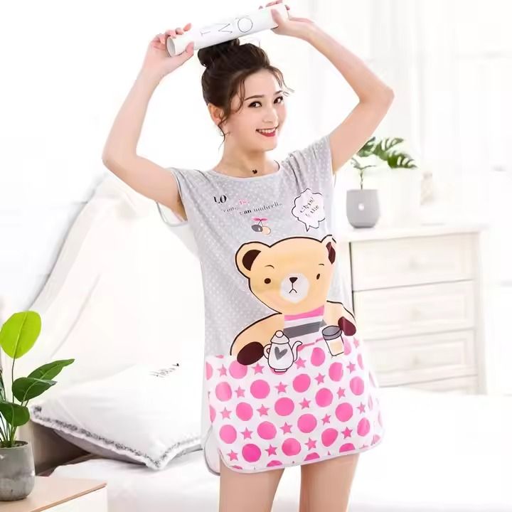 Summer Nightdress Cartoon Nightwear Milk Silk Sleepwear For Women