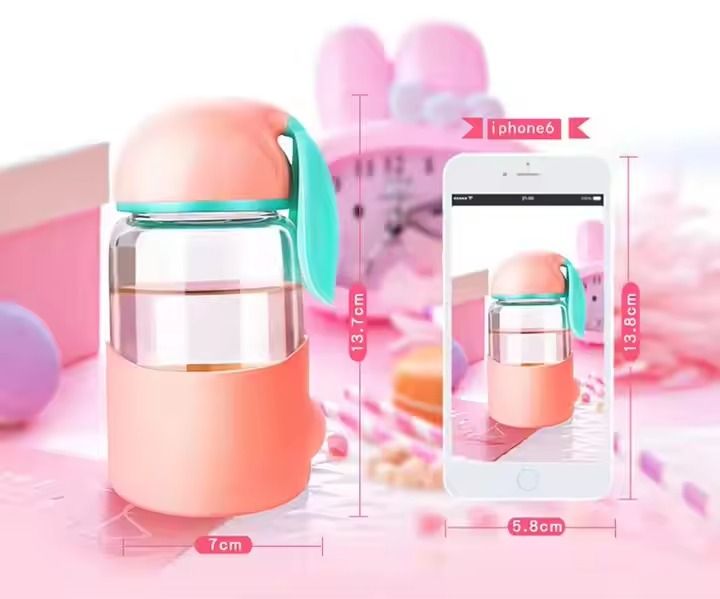 Cute Water Bottles Cartoon Rabbit Glass Bottle with Silicon Sleeve for Kids Student Girls Portable Drink Glass Cup
